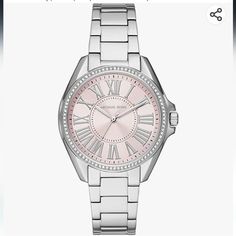 Authentic Michael Kors Women's Kacie Quartz Watch With Stainless Steel Strap, Silver, 18 (Model: Mk6929) Michael Kors Kaycie Watch Features A Blush Sunray Dial With Silver-Tone Roman Numeral Indexes, Silver-Tone Case With A Pave Topring, Three-Hand Movement And Stainless Steel Bracelet. Styel #Mk6929 Movement - Three Hand Quartz Case - Round, Stainless Steel, 39mm Strap - Stainless Steel Bracelet With Deployant Clasp Closure, Approx. Adjustable Length - 190mm+ Or -5mm Dial - Pink Water Resistanc Silver Michael Kors Watch, Michael Kors Designer, Gold Michael Kors Watch, Pink Watch, Dainty Bracelets, Michael Kors Accessories, Stainless Steel Watch, Steel Bracelet, Michael Kors Watch