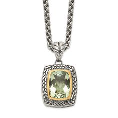 Sterling Silver Gold Green Amethyst Necklace Antique Cushion, Amethyst Set, Antique Pendant, Green Quartz, Timeless Jewelry, Amethyst Necklace, Green Amethyst, Quartz Necklace, Amethyst Stone