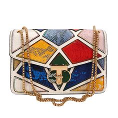 Color: White Chic Rectangular Bag With Chain Print, Chic Multicolor Clutch With Chain Strap, Chic Rectangular Shoulder Bag With Snake Print, Chic Snake Print Rectangular Shoulder Bag, Chic Rectangular Snake Print Shoulder Bag, Chic Rectangular Snake Print Bag, Embossed Design, Chain Bag, Long Chain