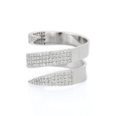 a white gold ring with two rows of diamonds