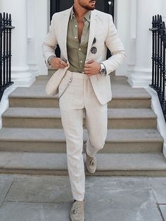 Men Linen Suit, Linen Suit Men, Linen Suits For Men, Beach Wedding Suits, Summer Wedding Suits, Beach Wedding Attire, Mens Wedding Attire, Beige Suits, Wedding Outfit Men