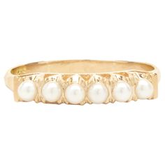 Designer: custom Material: 18K yellow gold Dimensions: ring top measures 3.8mm wide Ring Size: 7 (complimentary sizing available) Weight: 2.32 grams Wide Ring, Vintage Pearl, Wide Rings, Vintage Band, Vintage Pearls, Band Rings, Jewelry Rings, Ring Size, Yellow Gold