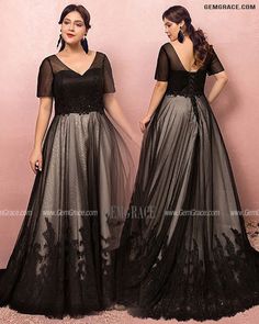 10% off now|Custom Formal Long Black Lace Evening Party Dress Vneck with Short Sleeves High Quality at GemGrace. Click to learn our pro custom-made service for wedding dress, formal dress. View Plus Size Formal Dresses for more ideas. Stable shipping world-wide. Black V-neck Banquet Dress, Black V-neck Dress For Party Season, Black V-neck Dress For Banquet, Black V-neck Dress For Banquets, Black V-neck Evening Dress For Party Season, Black V-neck Wedding Dress, Elegant Gowns, Plus Size Formal, Plus Size Formal Dresses