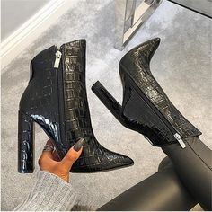 Women Ankle Boots Heeled, 2022 Heeled Boots, Pointy Toe Boot No Heel, Boots For Women Outfits, Goth Boots, White Ankle Boots, Black Chunky Heels, Chunky Heel Ankle Boots