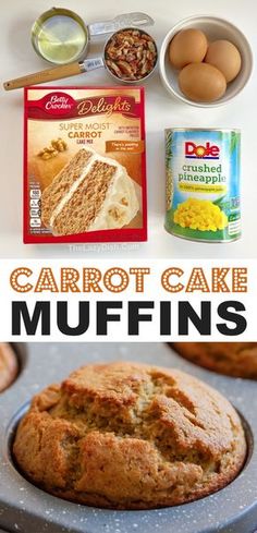 carrot cake muffins in a muffin pan with ingredients