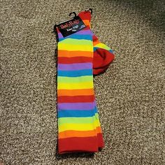 Rainbow Knee High Socks. Never Worn. Size 9-11. Fun Multicolor Stretch Socks, Casual Multicolor Stretch Knee-high Socks, Knee High Socks, High Socks, Orange Red, Color Orange, Knee High, Socks, Rainbow