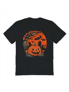 COMFY & COOL: Nearly There offers graphic shirts made of materials that are durable, comfortable, and easy to care for. Whether you're looking for a funny, inspirational, or pop-culture-inspired graphic shirt, we've got you covered.Nearly There Pumpkin Hallow Halloween Graphic Cotton Short-Sleeve T-Shirt Black Casual  Short Sleeve  Cartoon,Halloween,Letter  Medium Stretch  Men Clothing, size features are:Bust: ,Length: ,Sleeve Length: Halloween Letters, Halloween Cartoons, Sleeve Cotton, Cotton Shorts, Graphic Shirts, Casual Shorts, Pop Culture, Mens Outfits, Mens Tshirts