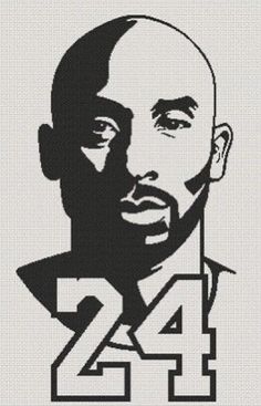 a black and white drawing of a man's face with the number 24 on it