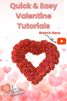 Valentine's Day is quickly approaching! Are you looking for quick and affordable decorations to add that special touch to your holiday decor? This tutorial is a must click. You will find easy to follow step by step directions to make 2 different rose wreaths using supplies all found at the Dollar Tree! Click the link to see how simple it can be to make these beautiful wreaths for your home or for a gift.
#julieswreathboutique #youtubetutorial #valentinesday #DollarTree #diycrafts #rosedecor Valentine's Goodies, Rose Wreaths, Tree Projects, Valentine's Day Crafts, Easy Valentine Crafts, Upcycled Gifts