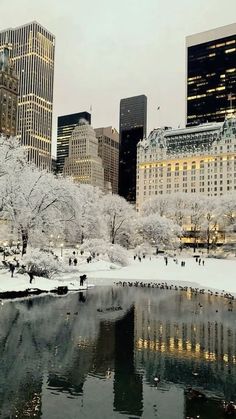 the city is covered in snow and ice