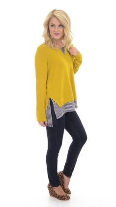 Rigby Contrast Sweater Yellow Cotton Top For Layering, Yellow Cotton Tops For Layering, Professional Dresses For Work, Professional Dress, Blue Door, Professional Dresses, Boutique Clothing, Cute Dresses, Customer Service