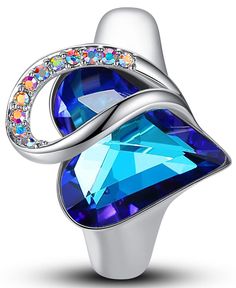 PRICES MAY VARY. Original design from our studio in Boston; Presented by Miss New York Nicole Kulovany Specifications - ring: size 6.5 - 8; charm: 0.53" x 0.68"; type: adjustable open end ring; plating: 18K white gold plated; stone: rainbow blue, birthstone heart crystal for September, healing stone for health Leafael Jewelry prides itself on meeting strict product safety standards. Our products pass European 1907/2006 REACH Regulation Annex XVII Item 23,27, and 63, and are lead free, nickel fre Multicolor Jewelry For Valentine's Day Birthday, Heart-shaped Multicolor Jewelry For Birthday Gift, Silver Rings For Valentine's Day Birthday Gift, Silver Rings For Birthday And Valentine's Day, Blue Ring For Valentine's Day Gift, Blue Jewelry For Birthday And Valentine's Day, Heart Shaped Blue Jewelry For Birthday, Embossed Jewelry, Birthstone Crystals