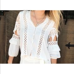 Beautiful White Blouse With Lace Cutouts Lace Cutout, White Blouse, Top Blouse, Blouses, Color White, Womens Tops, Lace, Women Shopping, White