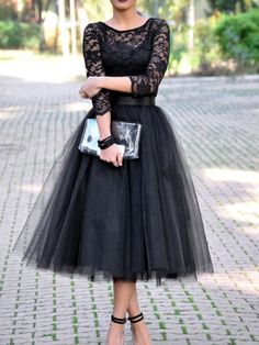 A-Line Prom Dresses Vintage Dress Wedding Guest Ankle Length 3/4 Length Sleeve Jewel Neck Wednesday Addams Family Tulle with Pleats Lace Insert 2023 2023 - US $84.99 Rok Tile, Diy Scarves, Gaun Tulle, Tutu En Tulle, Gaun Koktail, Wedding Dress Black, Tule Rok, Gonna In Tulle, Skirt Tutu