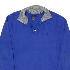 Item is in good used condition. Age 14-16. >Size: L >Armpit To Armpit: 19" >Armpit To Cuff: 16" >Collar To Hem: 24" Blue Knit Polo Sweater With Ribbed Collar, Casual Blue Knitted Polo Sweater, Casual Blue Polo Sweater For Winter, 1/4 Zip, Chunky Knit, Jumper, Cuff, Collar, Knitting