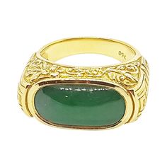 Jade 5.16 carats Ring set in 18 Karat Gold Settings Width: 2.2 cm Length: 1.1 cm Ring Size: 59 Total Weight: 17.5 grams "We first opened doors in 1980 when it was then situated in the vicinity of the Victory Monument; a small and modest storefront with a couple of counters. From its humble beginnings to where it stands today, our company has proven its abilities as a jeweler. Since the beginning, we have been supplying fine quality pieces to dealers, wholesalers and customers worldwide. From the Fine Jewelry Jade Rings With Polished Finish, Gold Jade Ring With Polished Finish, Collectible Round Jade Jewelry, Luxury Polished Jade Rings, Yellow Gold Jade Cabochon Ring, Number Meanings, Jade Ring, Gold Ring Sets, 18k Gold Ring