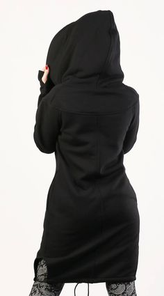 "Black Hoodie, Plus Size Clothing for Women, Black Gothic Jacket Express Shipping to the USA, UPS Courier for free Delivery 3-5 Business Days Thanks for your love for the Hoodie/Coat ♥ Let me tell You about this product... Long, zip up knit sweatshirts. Sophisticated sleeves with thumb holes which make it warm and comfortable. Sweatshirt made of: 90% cotton 10% polyester Good quality, soft fabric which stretches slightly to fit your body and is therefore very comfortable to wear. Sweatshirt sewn Black Techwear Hooded Jacket With Drawstring Hood, Black Hooded Winter Parka, Winter Black Hooded Parka, Black Hooded Track Jacket With Pockets, Black Hooded Techwear Track Jacket, Black Urban Hoodie With Fleece Lining, Urban Black Hoodie With Fleece Lining, Black Techwear Hoodie With Double-lined Hood, Black Techwear Hoodie With Detachable Hood