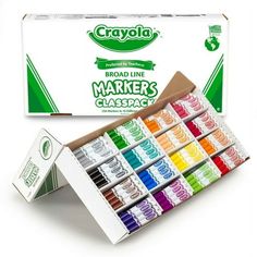 an open box of crayola markers