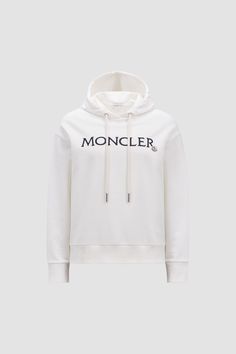 A Moncler classic, this hoodie is embellished with an embroidered logo across the chest. The loose fit sweatshirt is crafted from lightweight jersey and fleece. Luxury Embroidered Logo Sweatshirt For Fall, Luxury Cotton Hoodie Sweatshirt, Luxury Cotton Sweatshirt With Logo, Casual Sweatshirt With Appliqué Logo For Fall, Luxury Cotton Sweatshirt With Embroidered Logo, Luxury Cotton Hoodie With Ribbed Cuffs, Luxury Sweatshirt With Drawstring Hood, Luxury Logo Long Sleeve Sweatshirt, Luxury Long Sleeve Logo Sweatshirt