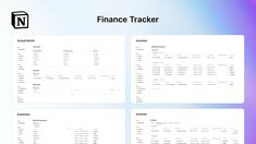 the finance tracker is displayed in four different screens, including one with an image of a bank