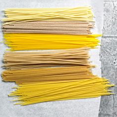 several different types of pasta on a table