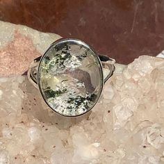 Lodolite Phantom Quartz 925 Sterling Silver Ring, Size 9 Silver Moss Agate Ring With Natural Inclusions, Rose Gold Plated Ring, Rings Women, Rose Gold Crystal, Vintage Sterling Silver Rings, Phantom Quartz, Sterling Silver Rings Bands, Quartz Jewelry, Statement Ring Silver