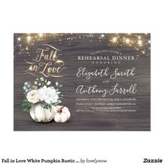 fall in love with pumpkins and white flowers on wooden background for an autumn wedding