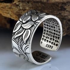 Buddhist Lotus Flower, Lotus Sutra, Lotus Flower Ring, Heart Sutra, Lotus Ring, Lotus Jewelry, Fine Silver Jewelry, Flower Ring, Lotus Flower