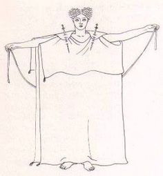 a drawing of a woman with two swords on her shoulder and one arm wrapped around the other