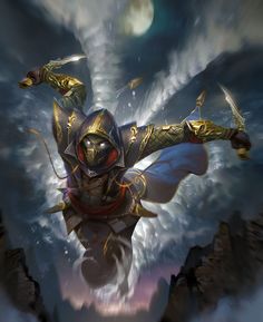 an image of a man in armor flying through the air