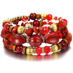 Multi layer Red Agate Crystals Bracelet Luxury Red Bracelets With Polished Beads, Luxury Red Bracelets With Natural Stones, Luxury Red Polished Beaded Bracelets, Luxury Handmade Red Beaded Bracelets, Luxury Red Polished Beads Bracelets, Luxury Elegant Red Beaded Bracelets, Luxury Red Handmade Beaded Bracelets, Luxury Red Beaded Bracelets With Round Beads, Luxury Red Beaded Bracelets With Polished Beads