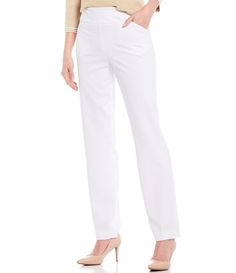 From Investments&#x2C; these pants feature:two-way stretch fabricationSecret Support® tummy panelfunctional front pocketspull-on constructionapprox. 29" short inseam&#x2C; 31" regular inseam&#x2C; 33" long inseampolyester/rayon/spandexmachine wash/tumble dry lowImported. Classic Pull-on Bottoms With 5-inch Inseam, White Fitted Bottoms With 5-inch Inseam, White 4-way Stretch Straight Leg Bottoms, Mid-rise 4-way Stretch Pants With Side Pockets, Classic Stretch Bottoms With Side Pockets, Stretch Pants With Side Pockets And 5-inch Inseam, Fitted White Bottoms With Side Pockets, Bottoms With Side Pockets And 4-way Stretch, Straight Leg Bottoms With 4-way Stretch