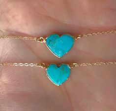 PLEASE ALLOW 2 WEEKS BEFORE SHIPPINGGorgeous and Authentic hand chosen AAA Arizona Turquoise Hearts 💙 24k gold plated just around the edges so you can soak in the turquoise energy ✨💎. Choose 16” or 18” gold fill chain from drop down menu.About the crystals:All crystals and gemstones are carefully chosen by myself from several vendors I have come to know over the years. I absolutely love crystals and their healing qualities as well as their beauty. My intention is to create a beautiful piece of Heart Gold Necklace, Turquoise Heart Necklace, Double Horn Necklace, Pyrite Pendant, Love Crystals, Turquoise Heart, Arizona Turquoise, Necklace Turquoise, Stretch Band