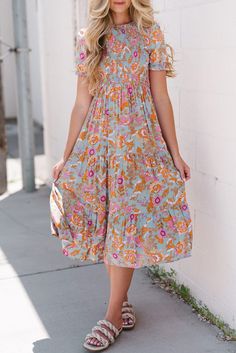 Floral Flounce Sleeve Round Neck Midi Dress - Sydney So Sweet Midi Dress Outfit Classy, Midi Dresses With Sleeves, Midi Dress Pattern, Latest Casual Dress, Casual Maxi Dresses, Midi Dress Outfit, Timeless Dress, Shift Dresses, Maxi Dress Cocktail