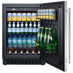 an open refrigerator filled with lots of drinks