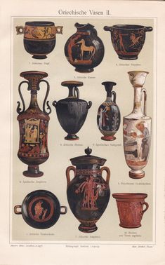 an image of greek vases on display