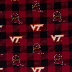 the university of virginia flannel pattern is shown on a red and black checkered fabric