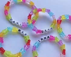 Personalized Gummy / Teddy Bear Bracelet Made using Clear Multi-Color Bear Beads & Double Strung elastic cord. You will receive (1) Bracelet Colorful Cute Bracelets For Birthday, Colorful Cute Bracelets For Birthdays, Cute Colorful Bracelets For Birthdays, Cute Colorful Bracelets For Birthday, Personalized Colorful Friendship Bracelets As Gifts, Colorful Playful Beaded Bracelets For Gifts, Handmade Sweet Style Multicolor Beaded Bracelets, Cute Plastic Bracelets For Gifts, Handmade Plastic Bracelets For Birthday