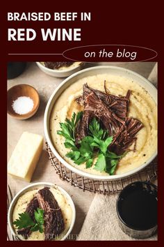 red wine braised beef sunday dinner idea Red Wine Braised Beef, Wine Braised Beef, Braised Beef Recipes, Sunday Dinner Ideas, Red Wine Recipe, Beef Short Rib Recipes, Cozy Sunday, Gluten Free Main Dishes, Gourmet Dinner