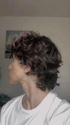 Men’s Hair Curly Long, Styling Long Curly Hair Men, Perm On Men's Hair, Mens Haircut Growing Out, Slight Perm Guys, Wavy Male Hairstyles, Curly Hair On Boys, Curly Hair Soft Mullet Men