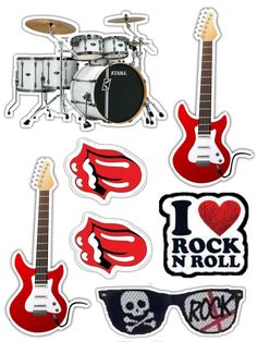 the rock'n roll stickers are on display