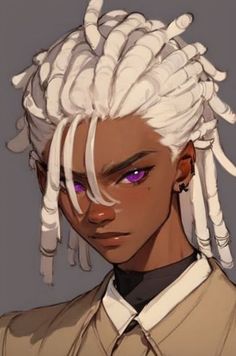 an anime character with white hair and purple eyes