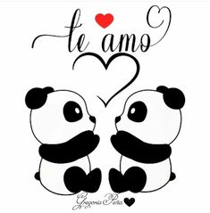 two pandas sitting next to each other with the words te amo on it