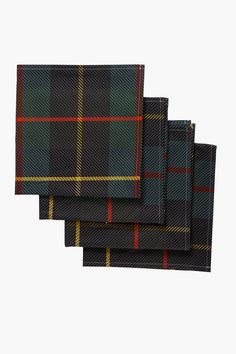 three plaid placemats in various colors and patterns