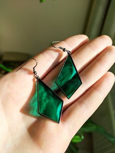 Stained Glass Earrings Emerald Green Jewelry Sun Catcher - Etsy Emerald Green Jewelry, Stained Glass Earrings, Soldered Jewelry, Festival Earrings, Earrings Emerald, Stained Glass Jewelry, Soldering Jewelry, Green Jewelry, Jewelry Christmas