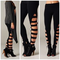 Black Cut Out Sexy Leggings Edgy Thigh-high Leggings For Fall, Trendy Black Stretch Leggings, Edgy Stretch Leggings, Trendy Leggings For Spring Night Out, Trendy Leggings For Night Out In Spring, Black Fitted Leggings For Summer, Edgy Thigh-high Leggings For Night Out, Fitted Black Leggings For Summer, Fitted Black Summer Leggings