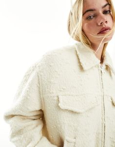 Coats & Jackets by & Other Stories Jacket upgrade: check Spread collar Zip fastening Functional pockets Regular fit Boucle Coat, Boucle Jacket, Fitness Models, Asos, Coats Jackets, Latest Trends, Bomber Jacket, Topshop, Off White