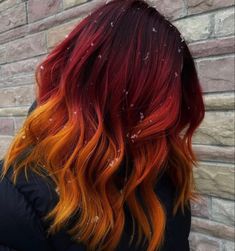 Red Orange Yellow Hair, Orange Yellow Hair, Shoulder Length Layered Hair, Pretty Red Hair, Shoulder Length Hairstyles, Hair Change, Colorful Hairstyles, Arctic Fox Hair Color