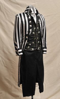 18th century style costume . Black and white stripes . Coat and waist only. More info will be added in 24 hours London Black And White, Black And White Costume, Costume For Men, Clown Clothes, White Costume, White Costumes, Ormond Beach, Concept Clothing, Mens Attire