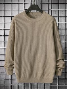 Khaki Casual  Long Sleeve Polyester Plain Pullovers  High Stretch Spring/Fall Men Knitwear Men Knitwear, Drop Shoulder Sweater, Drop Shoulder Sweaters, Knitwear Men, Shoulder Sweater, Men's Sweater, Drop Shoulder, Ribbed Knit, Knitwear